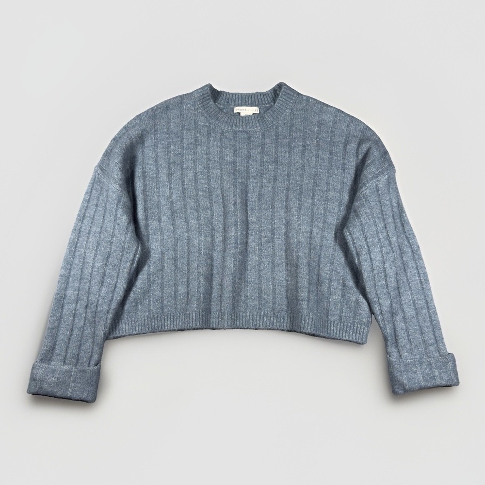 Sincerely Jules Womens S Blue Ribbed Cropped Sweater Oversized Crewneck